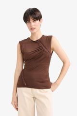 Slim Fit Narrow Cut Crew Neck Sleeveless Blouse with Lace Detail