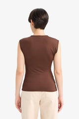 Slim Fit Narrow Cut Crew Neck Sleeveless Blouse with Lace Detail