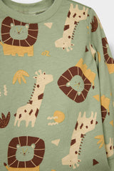 Baby Boy Pajama Set Safari Print Long-Sleeved Cotton Top and Long Bottoms