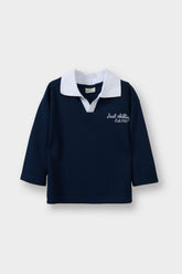 Baby Boy Shirt Collar Printed Waffle Sweatshirt