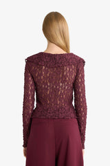 Slim Fit Slim Cut V Neck Flounce Lace Long Sleeve Blouse