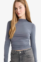 Fitted Half Turtleneck Long Sleeve Blouse