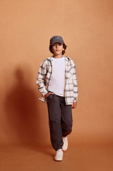 Boys Two-Piece Set: Hooded Plaid Shirt and Trousers
