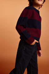 Boys Polo Collar Color Block Knit Sweater