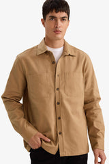 Regular Fit Polo Collar Gabardine Long-Sleeve Shirt