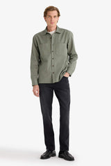 Regular Fit Polo Collar Gabardine Long-Sleeve Shirt