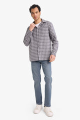 Regular Fit Polo Collar Flannel Long-Sleeve Shirt