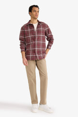 Regular Fit Polo Collar Flannel Long-Sleeve Shirt