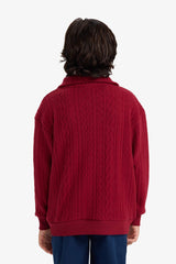 Boys Oversize Loose Fit Half-Zip Printed Jacquard Sweatshirt