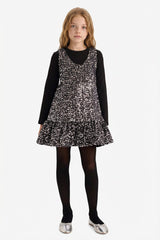 Girls Christmas Themed 2-Piece Set: Long-Sleeved T-shirt and Sequined Sleeveless Dress