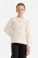 Girls Crew Neck Embroidered Sweater