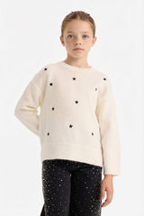 Girls Crew Neck Embroidered Sweater