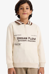 Boys Polo Collar Printed Sweatshirt with Soft Fleece Lining