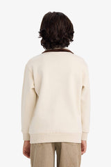 Boys Polo Collar Printed Sweatshirt with Soft Fleece Lining