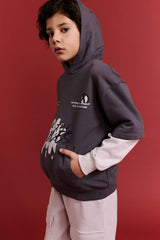 Boys Hooded Printed Sweatshirt with Soft Fleece Lining