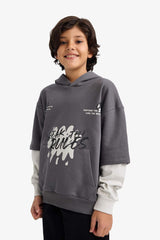 Boys Hooded Printed Sweatshirt with Soft Fleece Lining