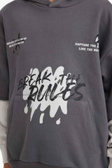 Boys Hooded Printed Sweatshirt with Soft Fleece Lining