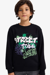 Boys Crew Neck Printed Sweatshirt with Soft Fleece Lining