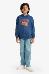 Boys Hooded Printed Sweatshirt with Soft Fleece Lining