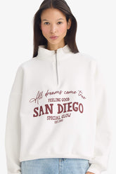 Oversize Loose Fit Half-Zip Printed Thick Sweatshirt