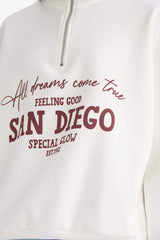 Oversize Loose Fit Half-Zip Printed Thick Sweatshirt