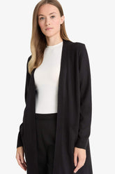 Regular Fit V Neck Basic Plain Pocket Long Black Knitwear Cardigan