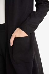 Regular Fit V Neck Basic Plain Pocket Long Black Knitwear Cardigan