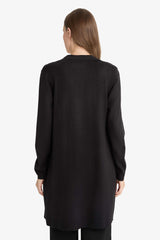 Regular Fit V Neck Basic Plain Pocket Long Black Knitwear Cardigan