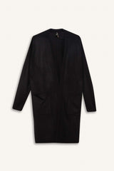 Regular Fit V Neck Basic Plain Pocket Long Black Knitwear Cardigan