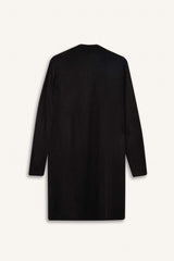 Regular Fit V Neck Basic Plain Pocket Long Black Knitwear Cardigan