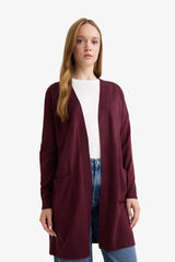 Regular Fit V Neck Basic Plain Pocket Long Black Knitwear Cardigan