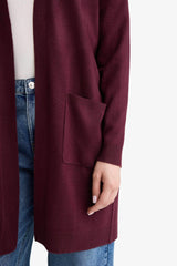 Regular Fit V Neck Basic Plain Pocket Long Black Knitwear Cardigan