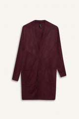 Regular Fit V Neck Basic Plain Pocket Long Black Knitwear Cardigan