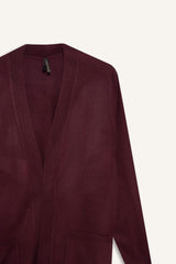 Regular Fit V Neck Basic Plain Pocket Long Black Knitwear Cardigan