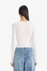 Fitted V-Neck Long-Sleeve T-Shirt with Lace Detail