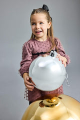 Baby Girl Christmas Themed Polka Dot Long-Sleeved Tulle Dress with Bow Detail