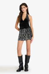 Fitted Halter Neck Velvet Blouse