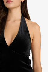 Fitted Halter Neck Velvet Blouse