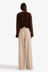 Wide Leg Double Pocket High Waist Straight Leg Trousers