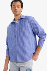 Boxy Fit Striped Long-Sleeve Shirt