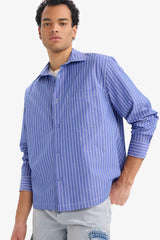 Boxy Fit Striped Long-Sleeve Shirt