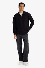 Boxy Fit Polo Collar Half-Zip Piqué Sweatshirt