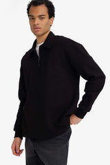 Boxy Fit Polo Collar Half-Zip Piqué Sweatshirt