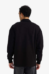 Boxy Fit Polo Collar Half-Zip Piqué Sweatshirt