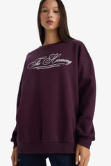 Oversize Loose Fit Crew Neck Printed Sweatshirt
