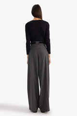 Wide Leg Double Pocket High Waist Straight Leg Trousers