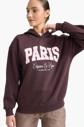 Relax Fit Hooded Printed Thick Sweatshirt