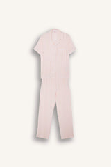Pajama Set Regular Fit Striped Short-Sleeved Top and Long Bottoms