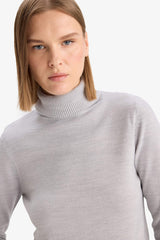 Regular Fit Soft Textured Turtleneck Basic Plain Knitwear Sweater