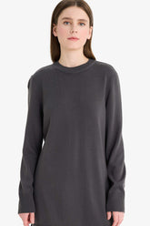 Regular Fit Crew Neck Slit Basic Plain Knitwear Sweater Tunic